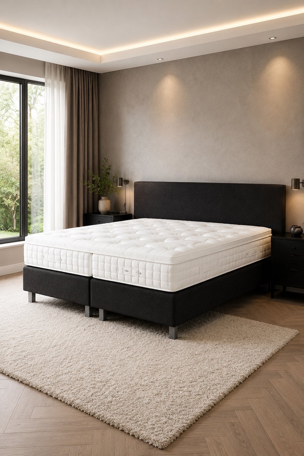 Boxspring met een 24 cm luxe pocketvering 7 zone matras, Huis en Inrichting, Slaapkamer | Boxsprings, Beige, Ophalen of Verzenden