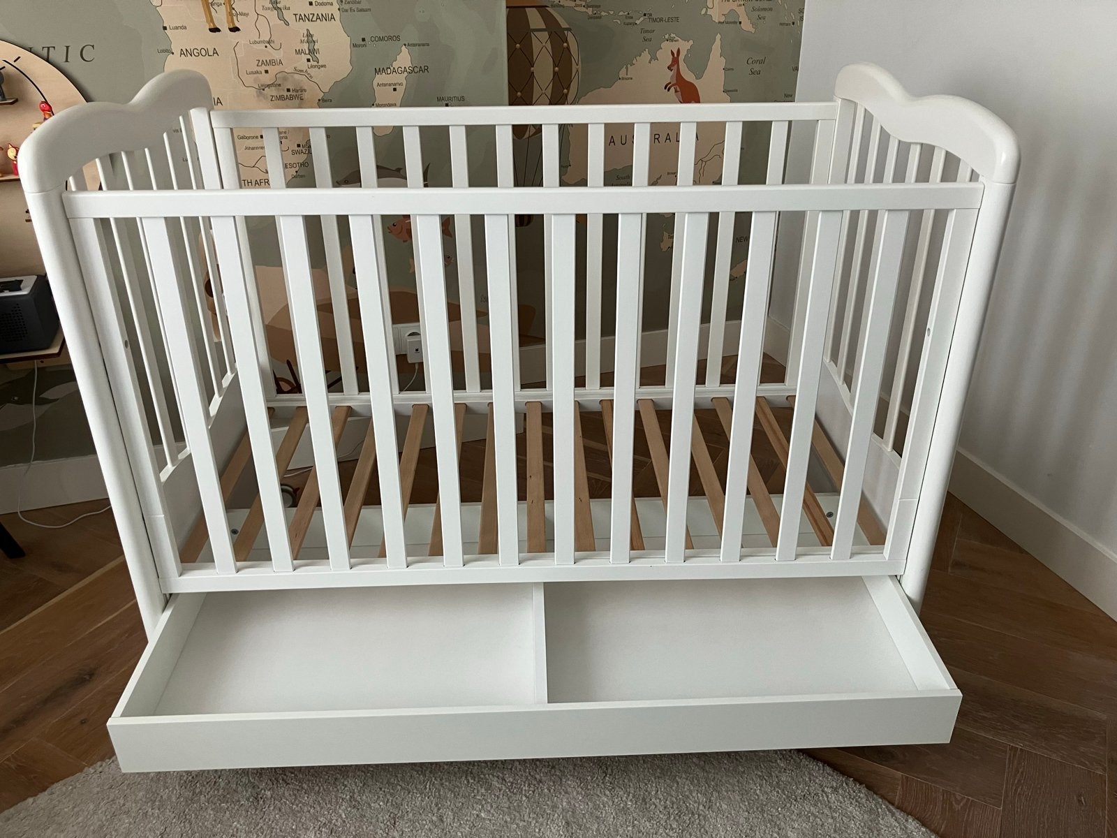 Foppapedretti Wit Babybed met Lade en Wieltjes, Ophalen, Nieuw, 70 tot 85 cm, Lattenbodem