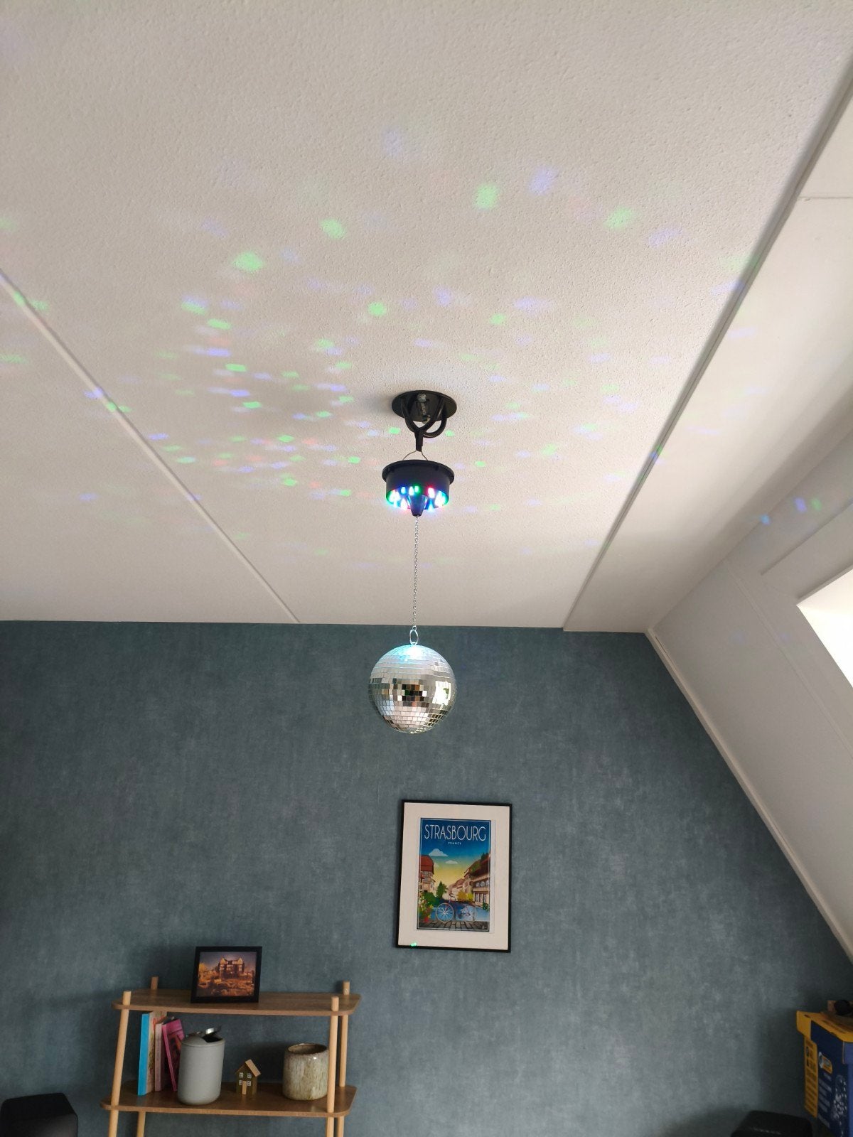Discolamp met spiegelbol en Led-verlichting 15cm, Metaal, Overige merken, Gebruikt, Meerkleurig
