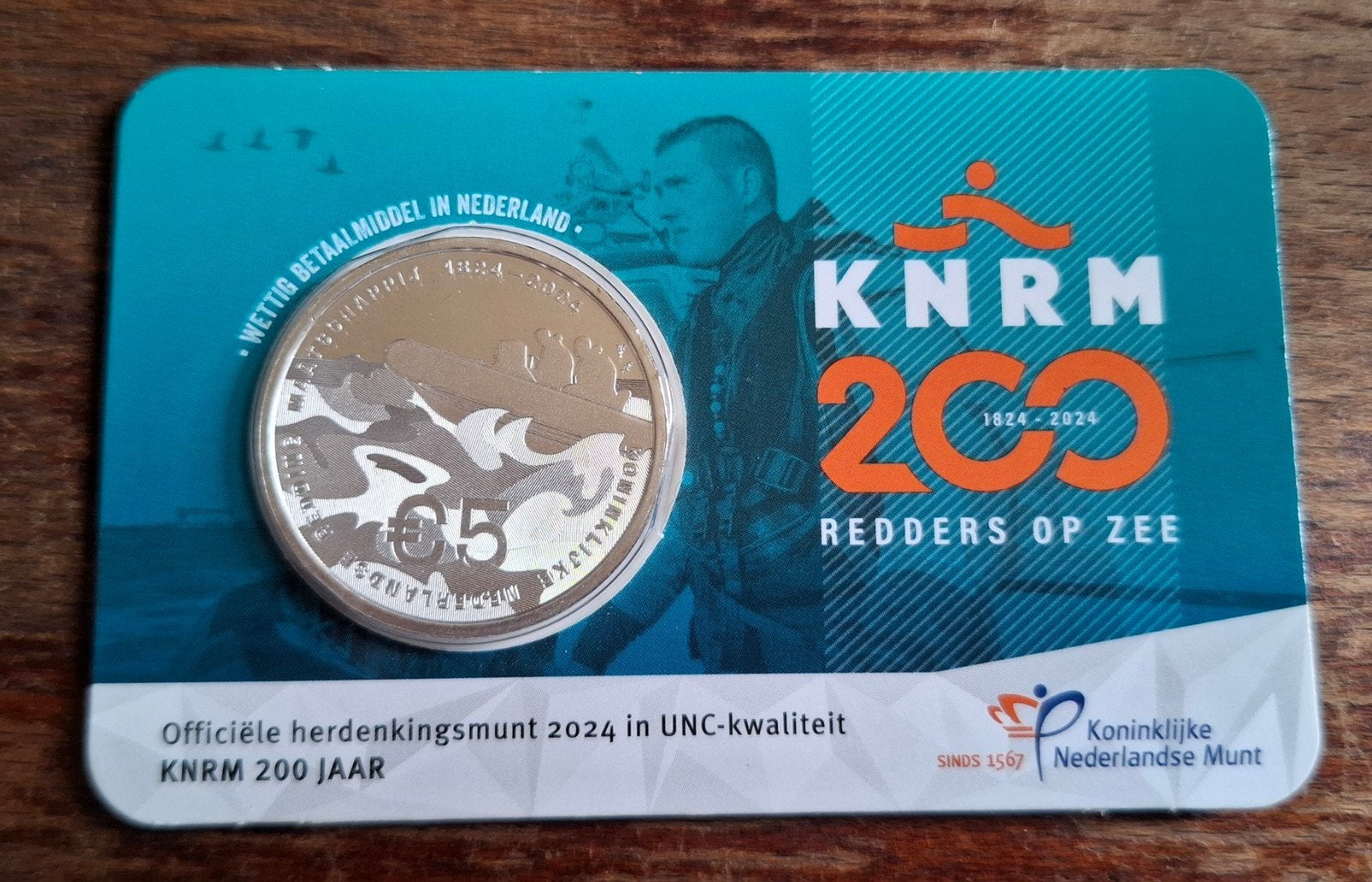 Zwaar Verzilverde €5 in Coincard - KNRM 200jaar, Postzegels en Munten, Verzenden, Overige landen, 5 euro, Losse munt