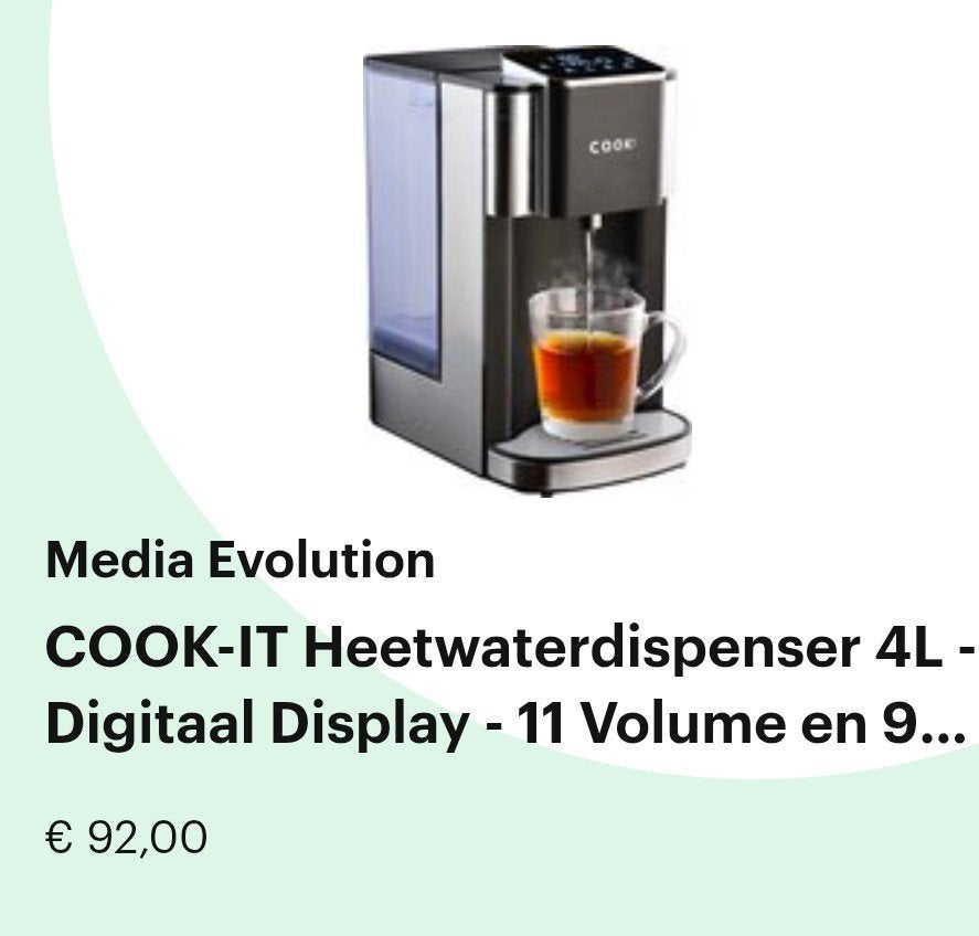 COOK-IT Heetwaterdispenser 4L - ZGAN met garantie, Witgoed en Apparatuur, 2 liter of meer, Ophalen of Verzenden, Zo goed als nieuw