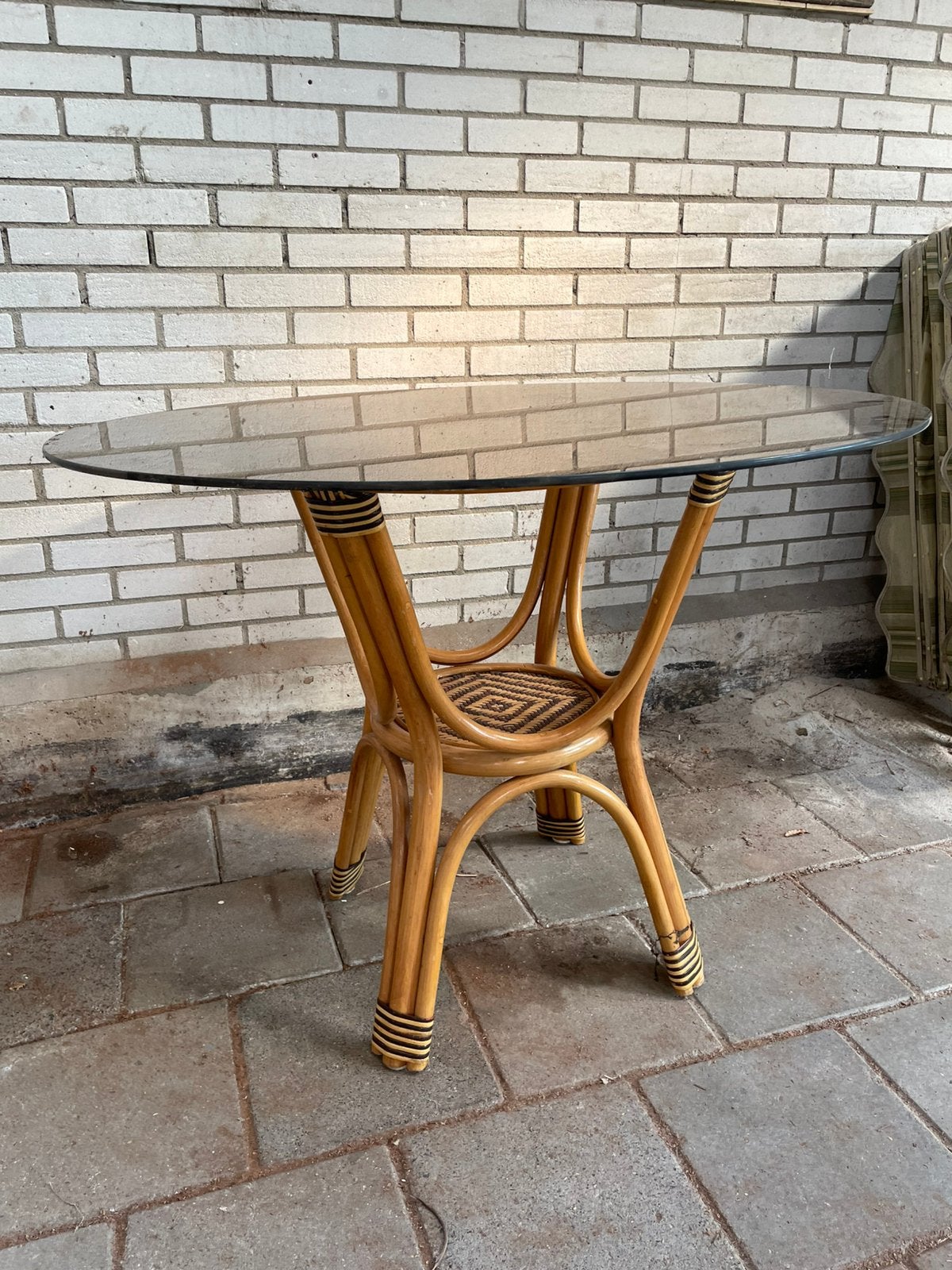 Tafel met glasplaat vintage, Ophalen, Rond, 100 tot 150 cm