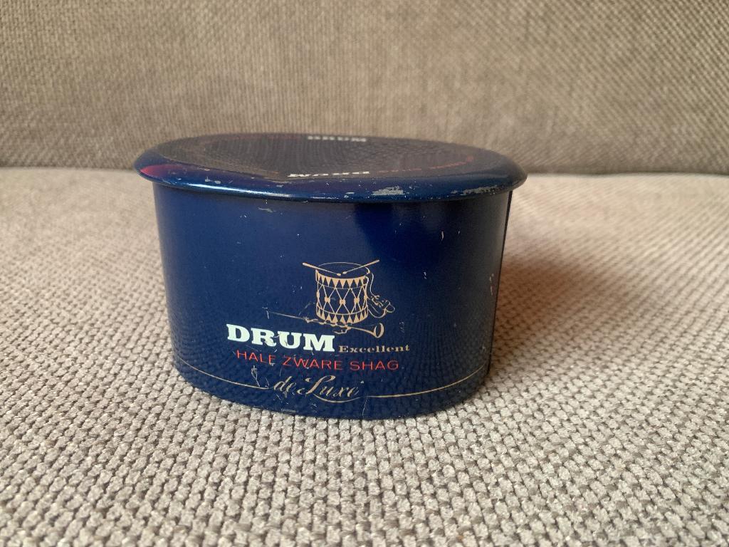 Vintage Drum Tabaksblik blik blikje blauw Drum shag, Ophalen of Verzenden, Gebruikt, Tabaksdoos of Verpakking