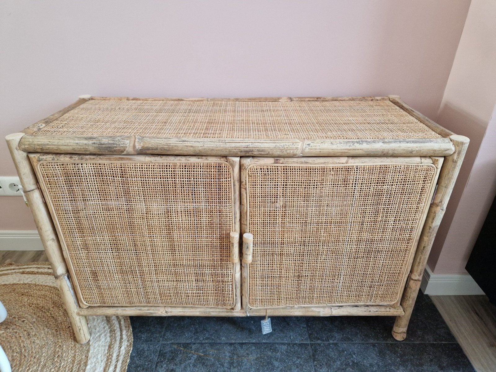 By-Boo Metz Bamboe Dressoir, Ophalen, 100 tot 150 cm, Boho, Landelijk, Modern, 25 tot 50 cm