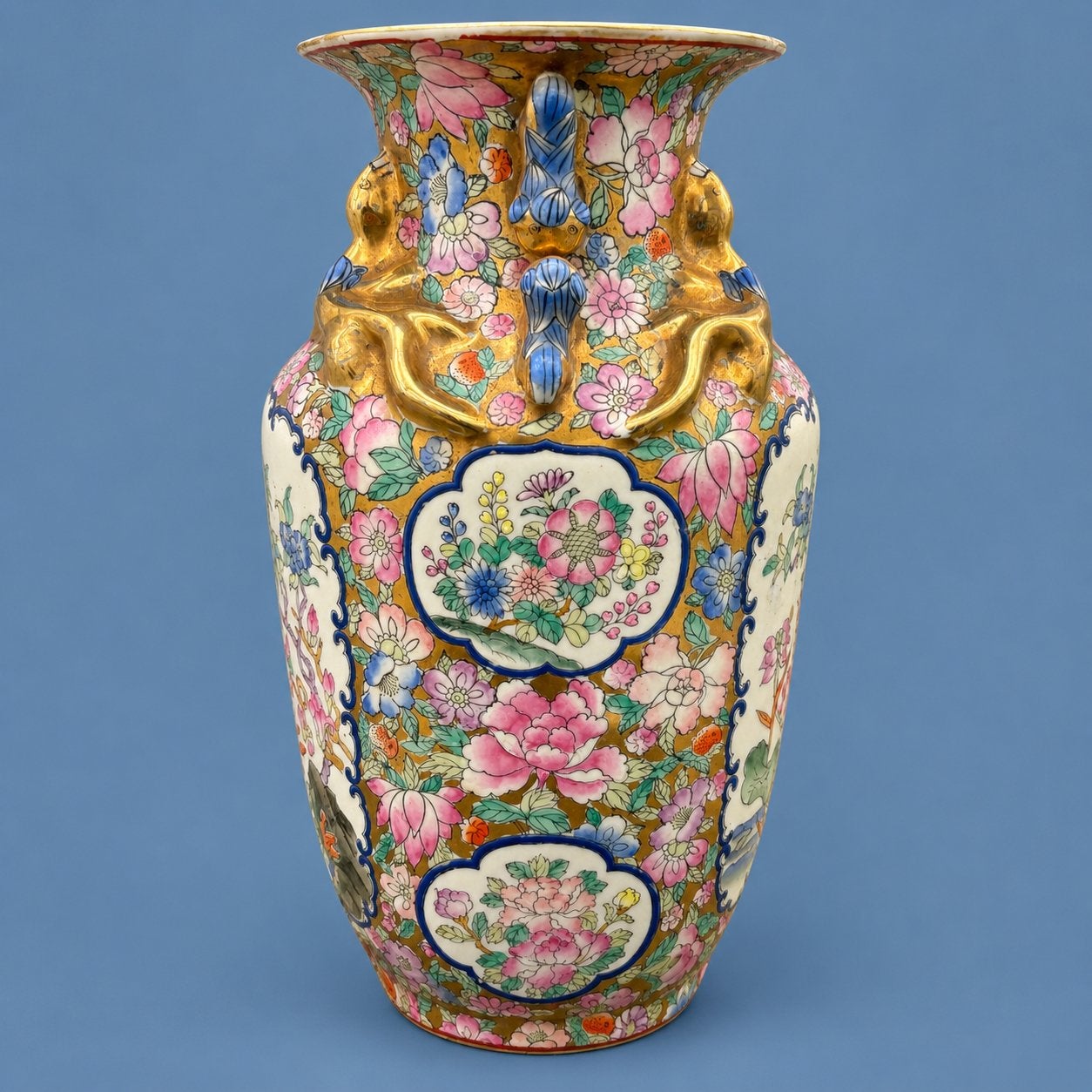 Grote Vintage Chinese Porseleinen Vaas met Foo Dogs & Draken, Ophalen of Verzenden