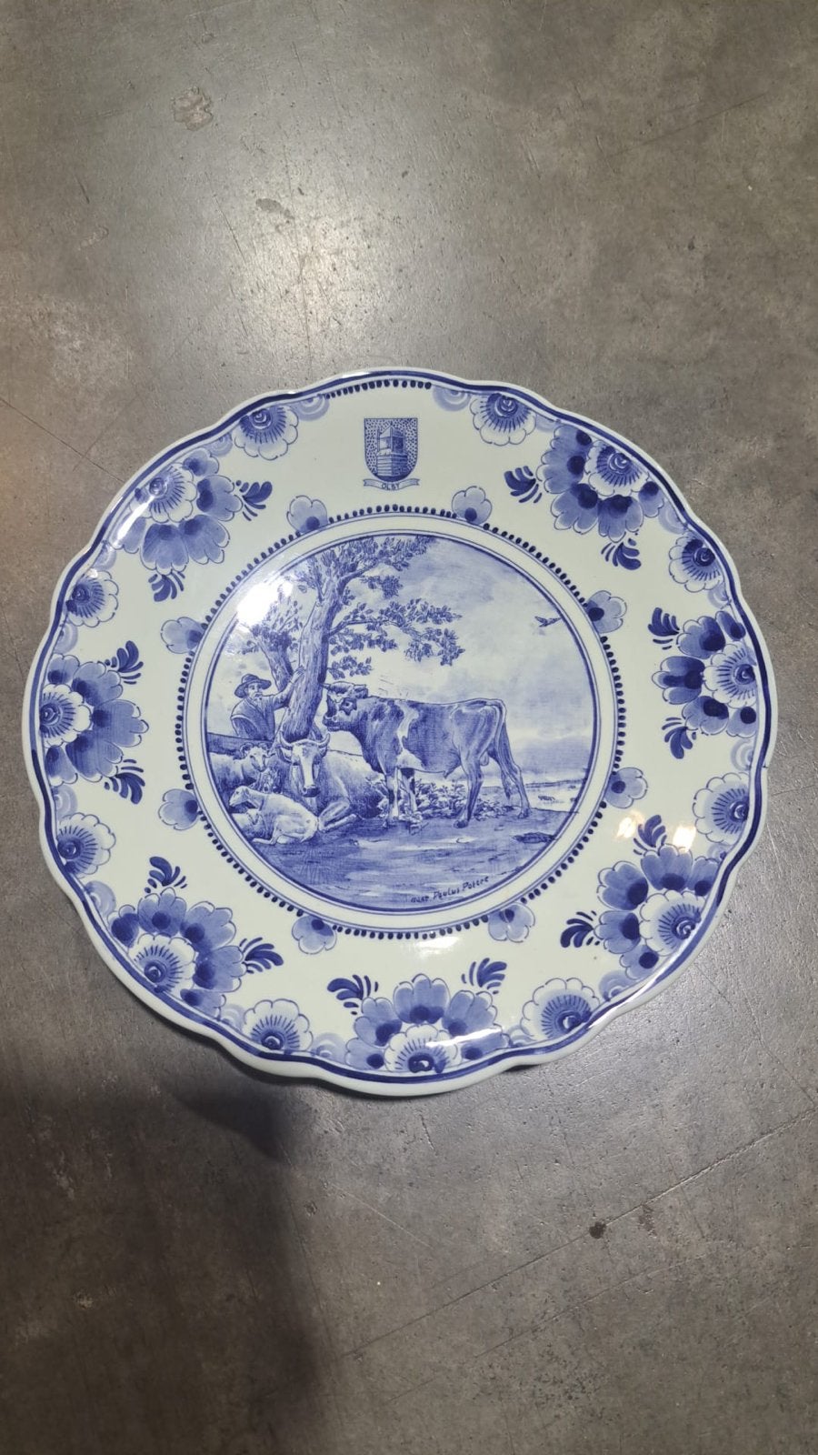 Delftsblauw bord 'De Stier' naar Paulus Potter, Ophalen of Verzenden