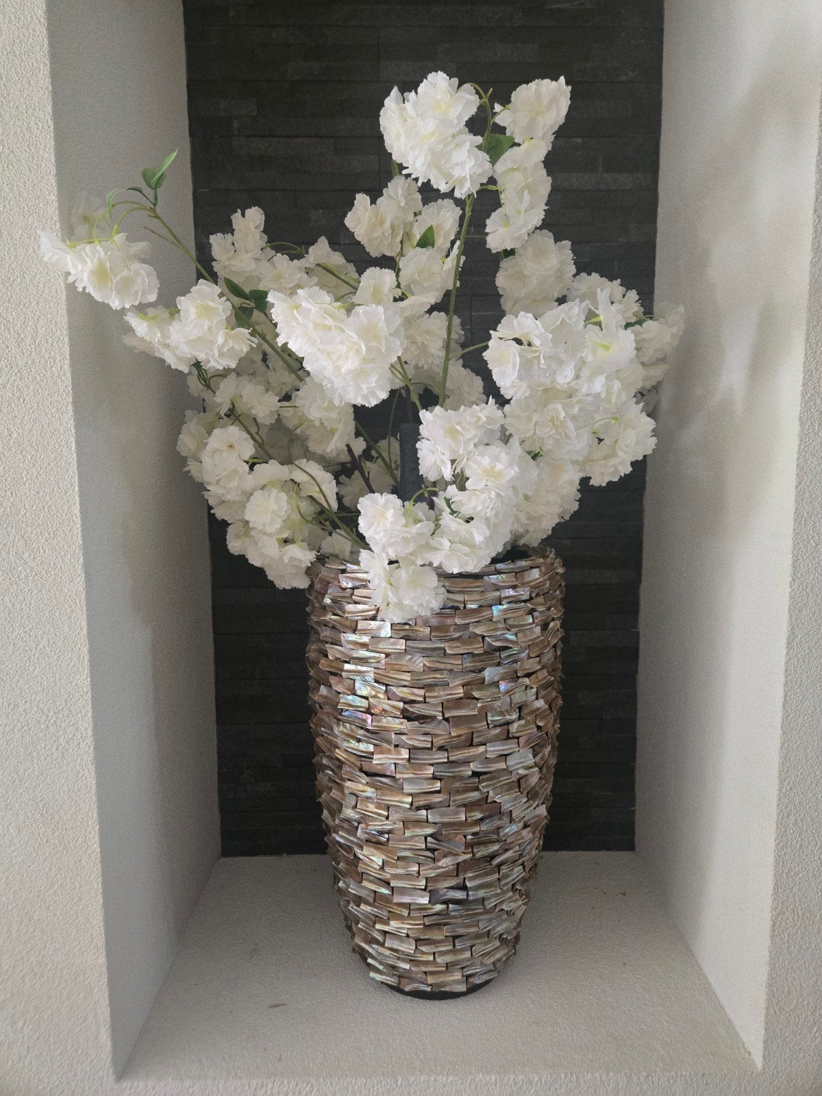 2x Schelpenvaas 60cm met Bloemenboom, Huis en Inrichting, Ophalen, Gebruikt, Meerkleurig, Natuurlijk materiaal