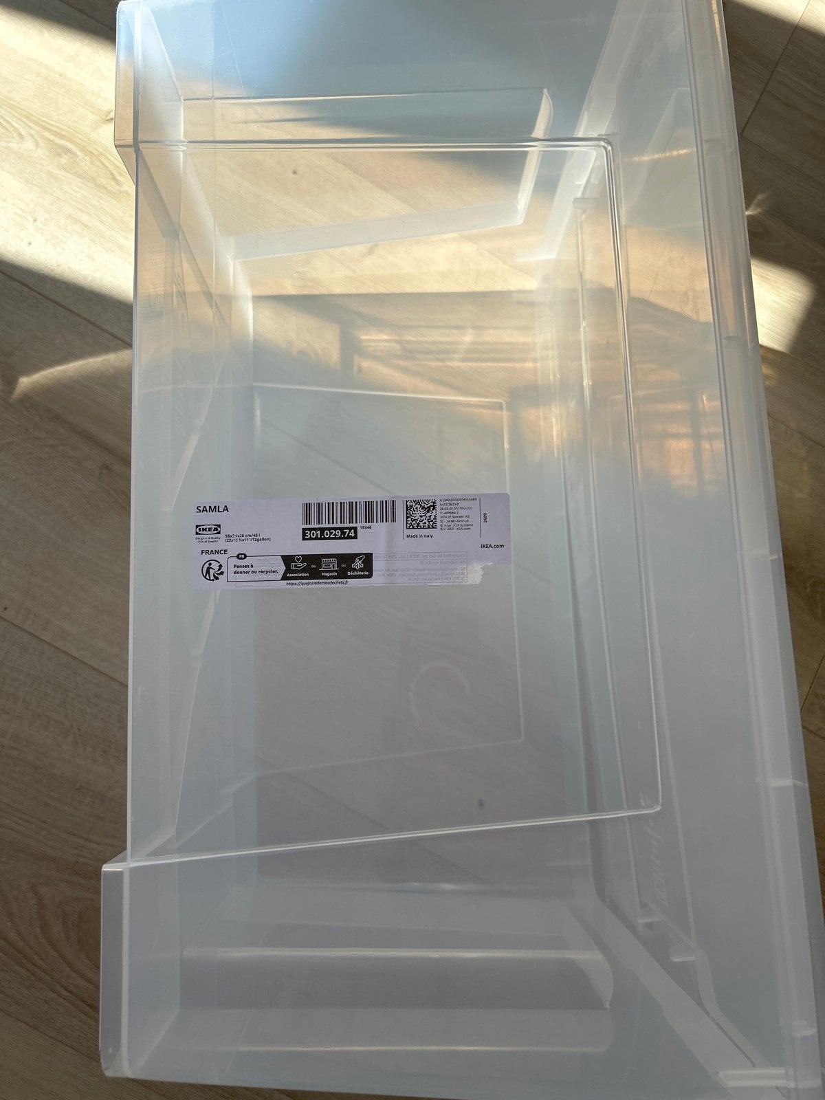IKEA SAMLA opbergbox - Transparant, 56x39x28 cm, Ophalen, 50 tot 75 cm, Bak of Kist, Zo goed als nieuw