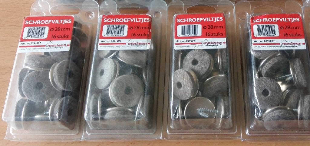 4 doosjes met 16 stuks viltglijder Ø 28 mm met schroef, Ophalen, Nieuw, Metaal, Grijs