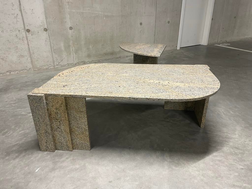 Marmeren  druppel Salontafel jaren 80 met bijzettafel Set, Huis en Inrichting, Overige materialen, 100 tot 150 cm, Zo goed als nieuw