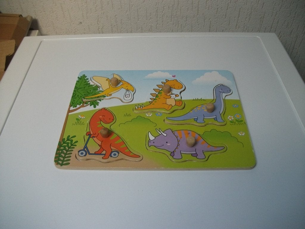 Puzzel Dinosaurus met klitteband 5 delig, Ophalen of Verzenden, Gebruikt