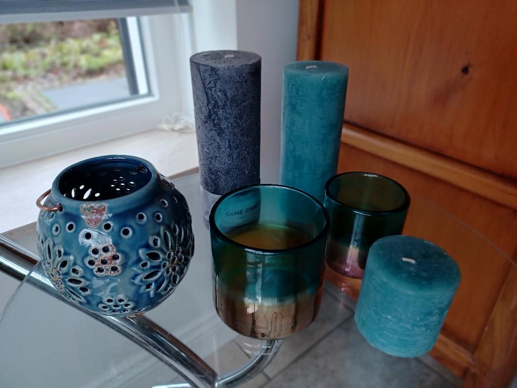 6 decoratieset Keramieken windlicht vazen stompkaarsen kaars, Overige materialen, Nieuw, Ophalen of Verzenden, Minder dan 25 cm