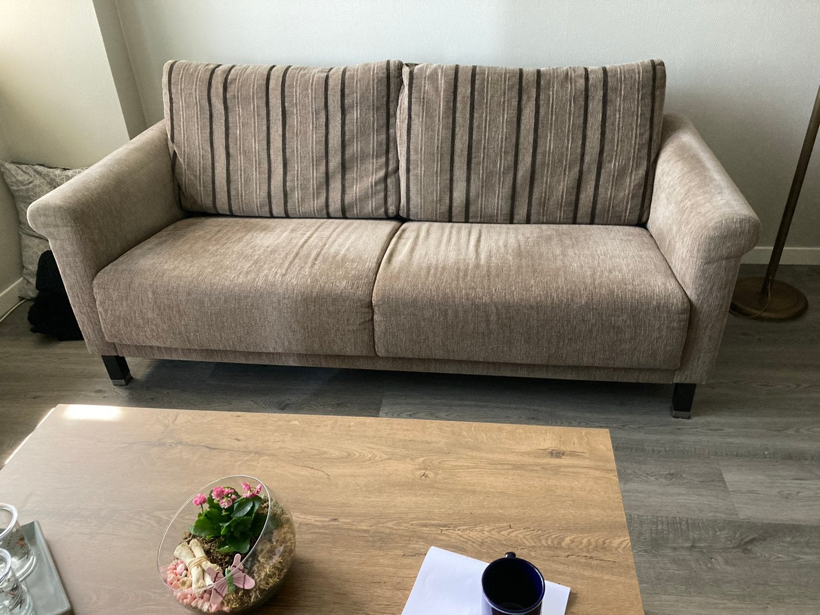 Comfortabele 2-zitsbank in beige stof, Ophalen, Gebruikt, 150 tot 200 cm, Tweepersoons