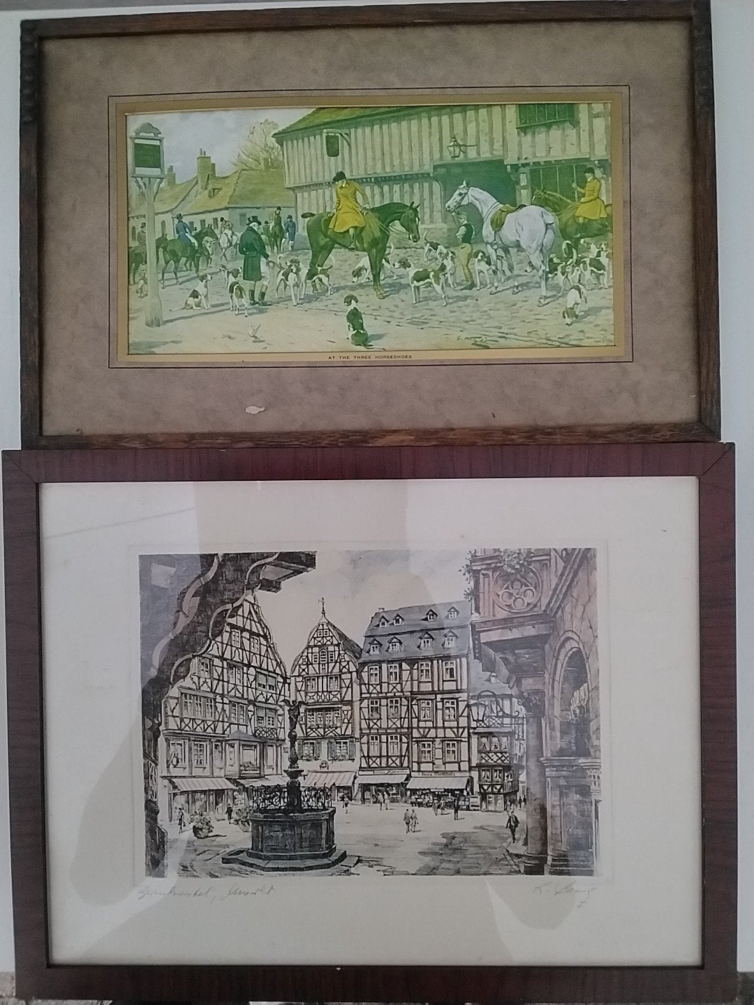 Oude stadsgezicht ets, handgekleurd, gesigneerd, Ets, Stadsgezicht, Handgekleurd, Ophalen of Verzenden