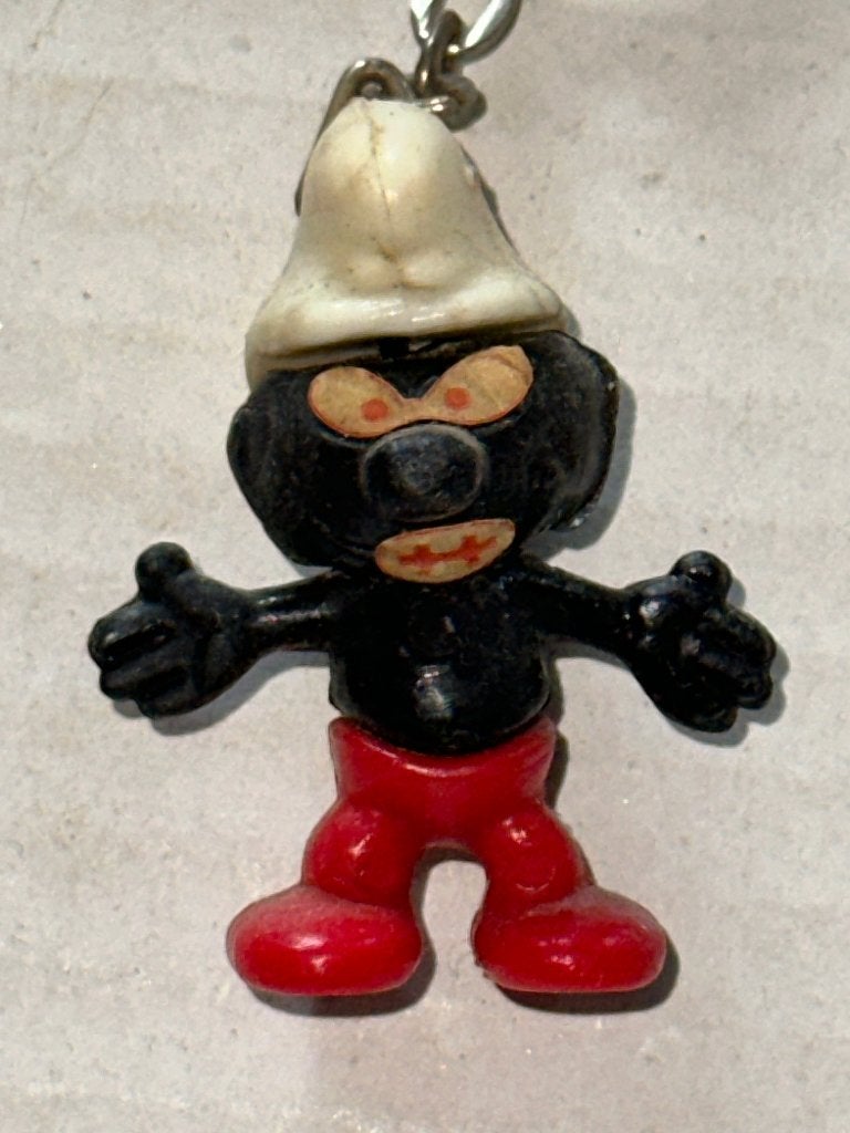 Zeldzame Vintage Zwarte Smurf Sleutelhanger - Jaren 70, Ophalen, Gebruikt