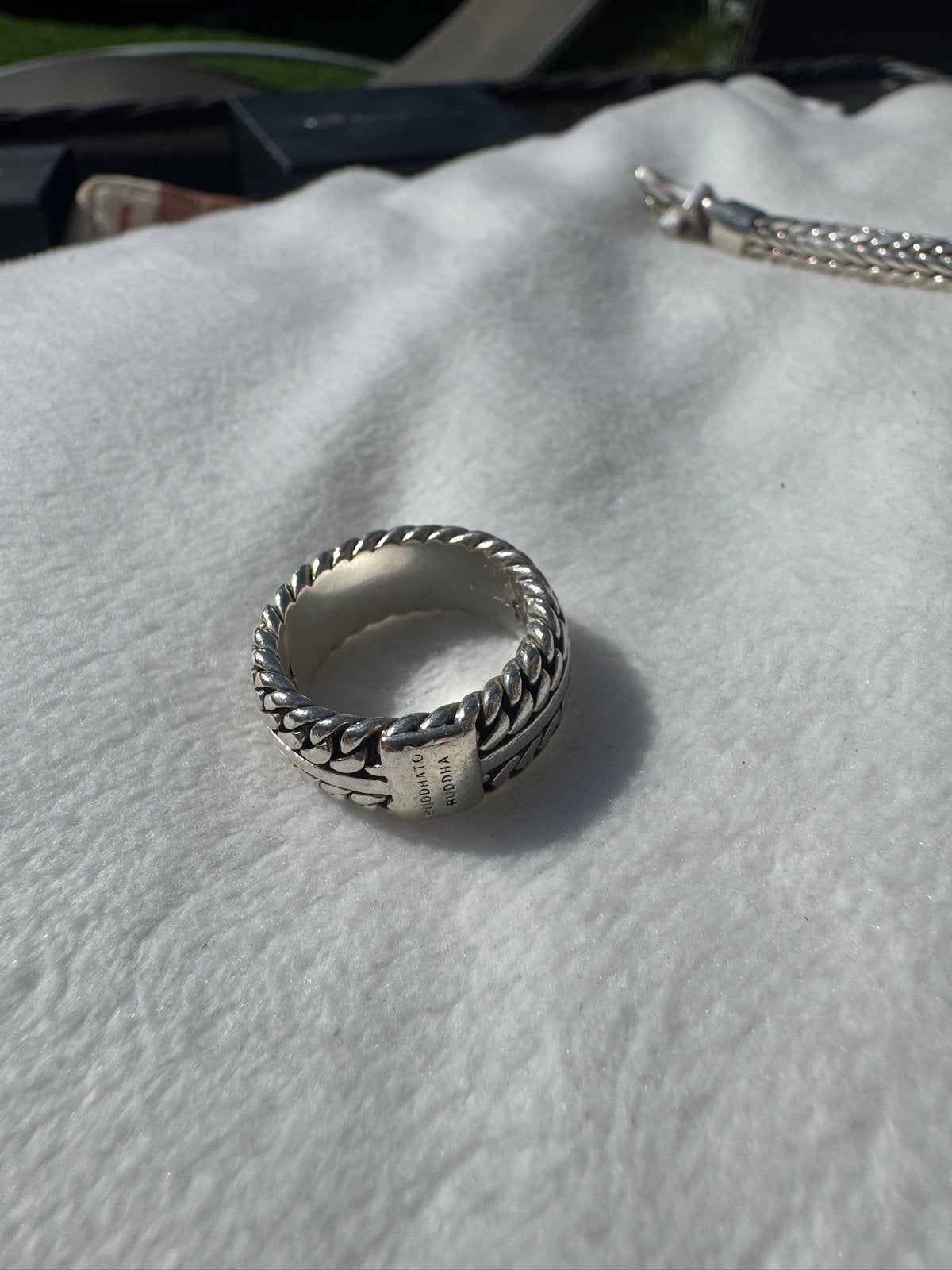 Buddha to Buddha chain texture, Sieraden, Tassen en Uiterlijk, Ringen, Ophalen, Zo goed als nieuw, Zilver, Dame of Heer