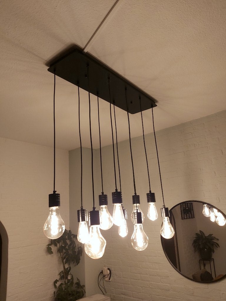 LuxeDesignHanglamp inc. Smoke Glazen Buizen+Retro LED-Bollen, Ophalen, E27 (groot), Zo goed als nieuw, Glas
