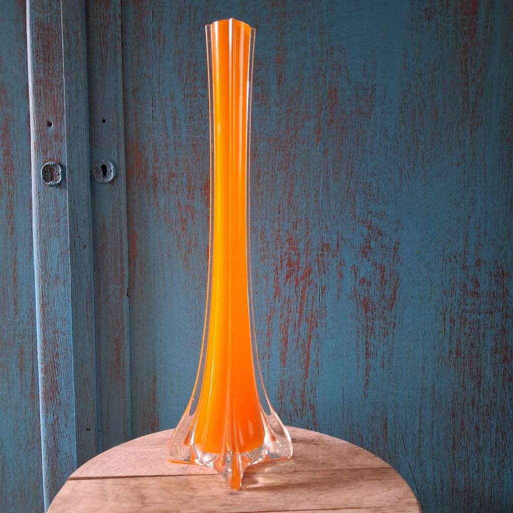Vintage Oranje Glazen Vaas 40 cm - Jaren '60/'70 Design, Antiek en Kunst, Antiek | Vazen, Ophalen of Verzenden