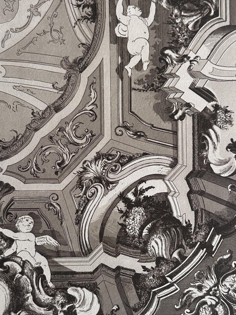 Antieke staalgravure - Rococo plafond - Italiaanse School, Ophalen of Verzenden, 30 cm, 1800 - 1899, 40 cm