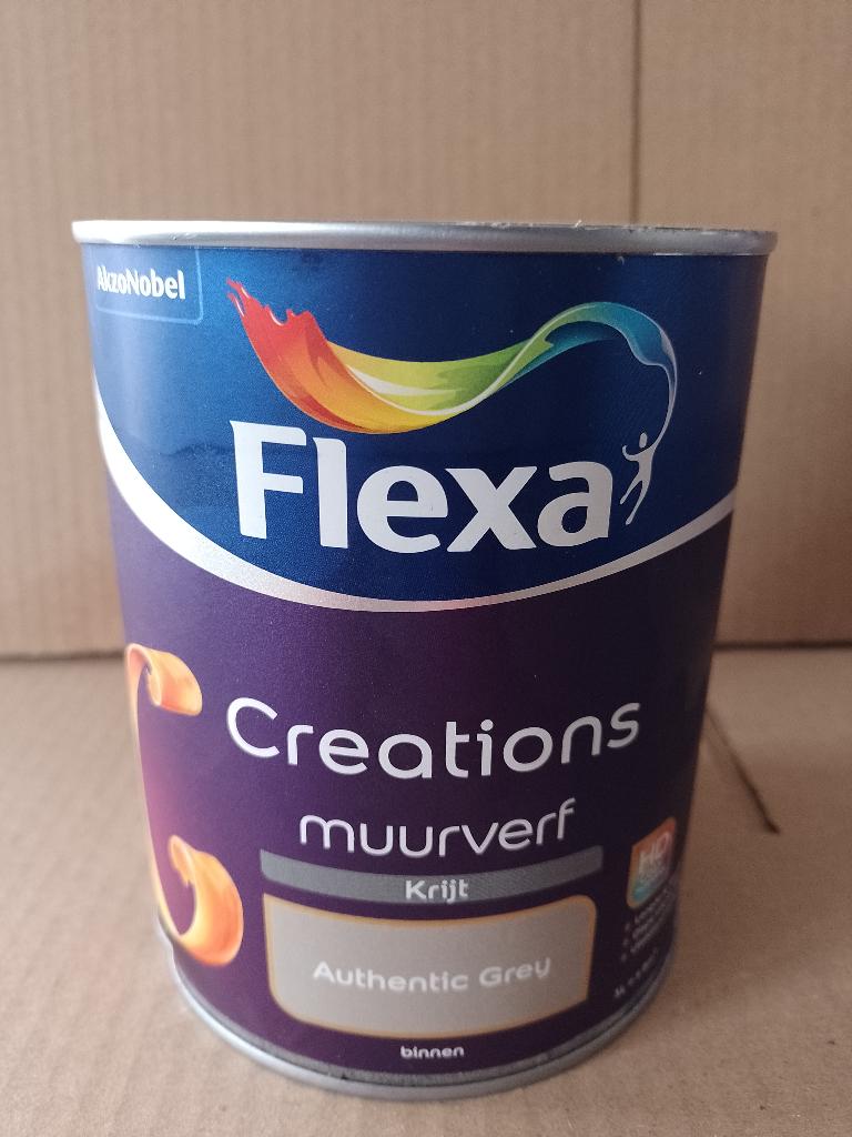 Flexa Creations muurverf 1 liter Authentic Grey., Nieuw, Ophalen of Verzenden, Verf, Grijs