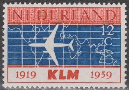Nederland 1959 - nvph729 - 40 jaar KLM - plakkerafdrukje ab1, Postzegels en Munten, Ophalen of Verzenden, Na 1940