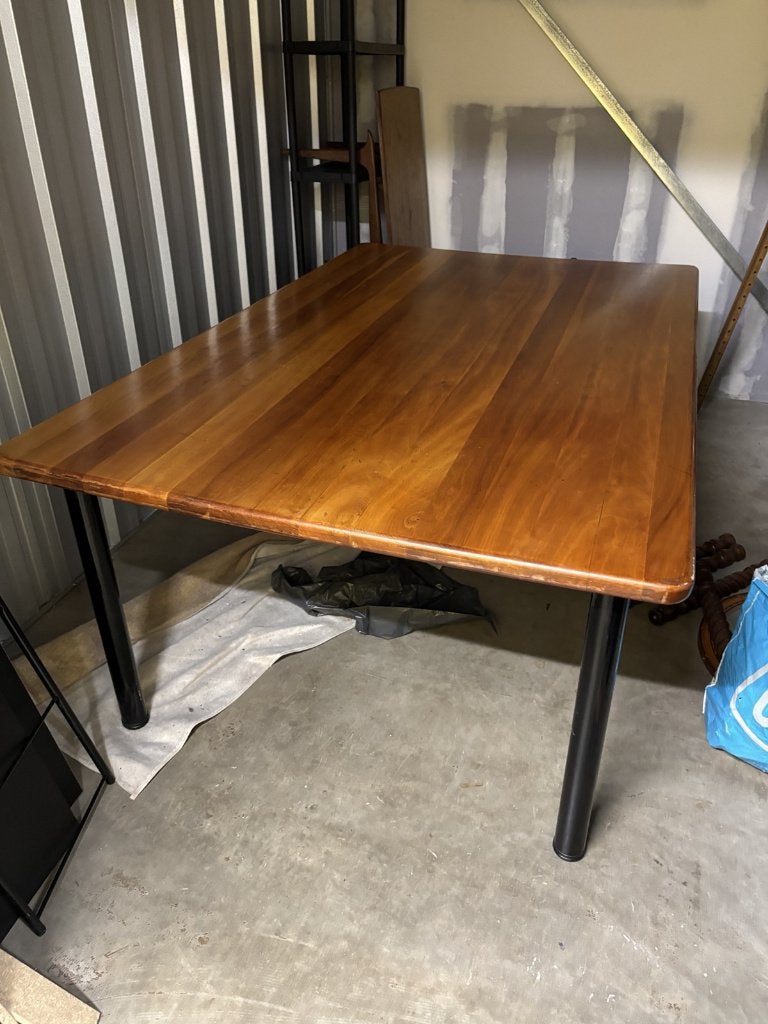 Massief houten eettafel 200x124 — zwarte metalen poten, Ophalen, Gebruikt, 100 tot 150 cm, Eikenhout