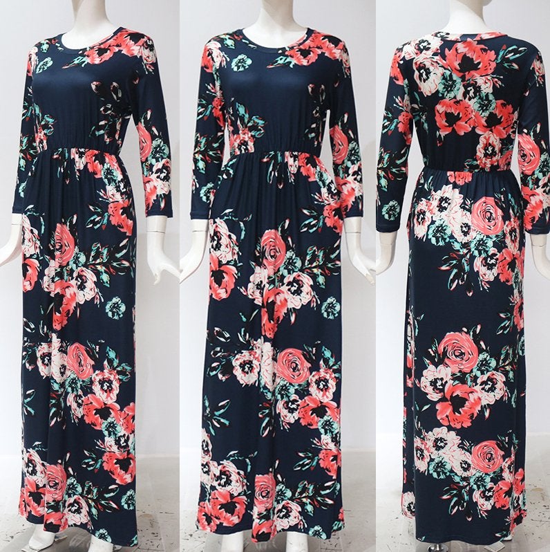 Lange blauwe zomer bloemen jurk boho maxi lengte bohemian, Kleding | Dames, Maat 38/40 (M), Nieuw, Onder de knie, Verzenden