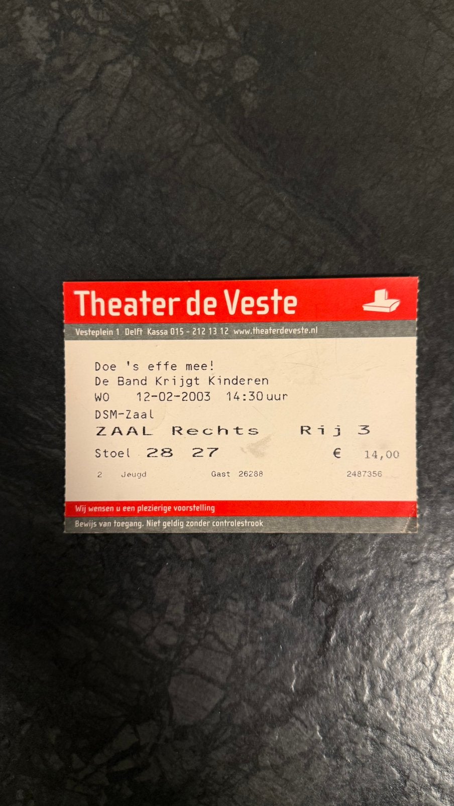 Ticket voor optreden De band krijgt kinderen, Eén persoon, Februari