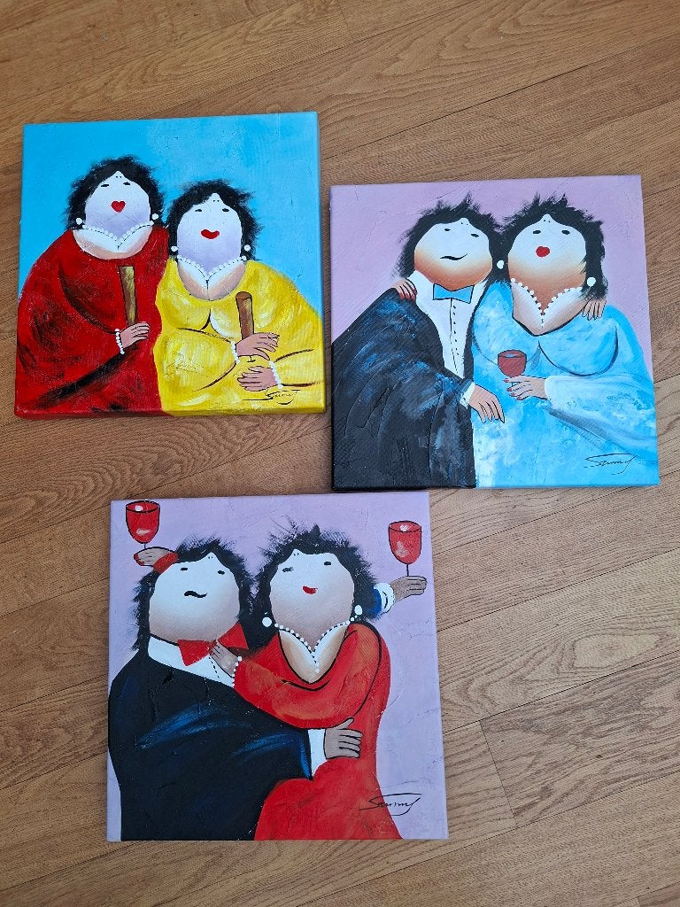 Dikke Dames schilderijen (/stuk), Antiek en Kunst, Ophalen of Verzenden, Textiel, Acrylverf, Abstract