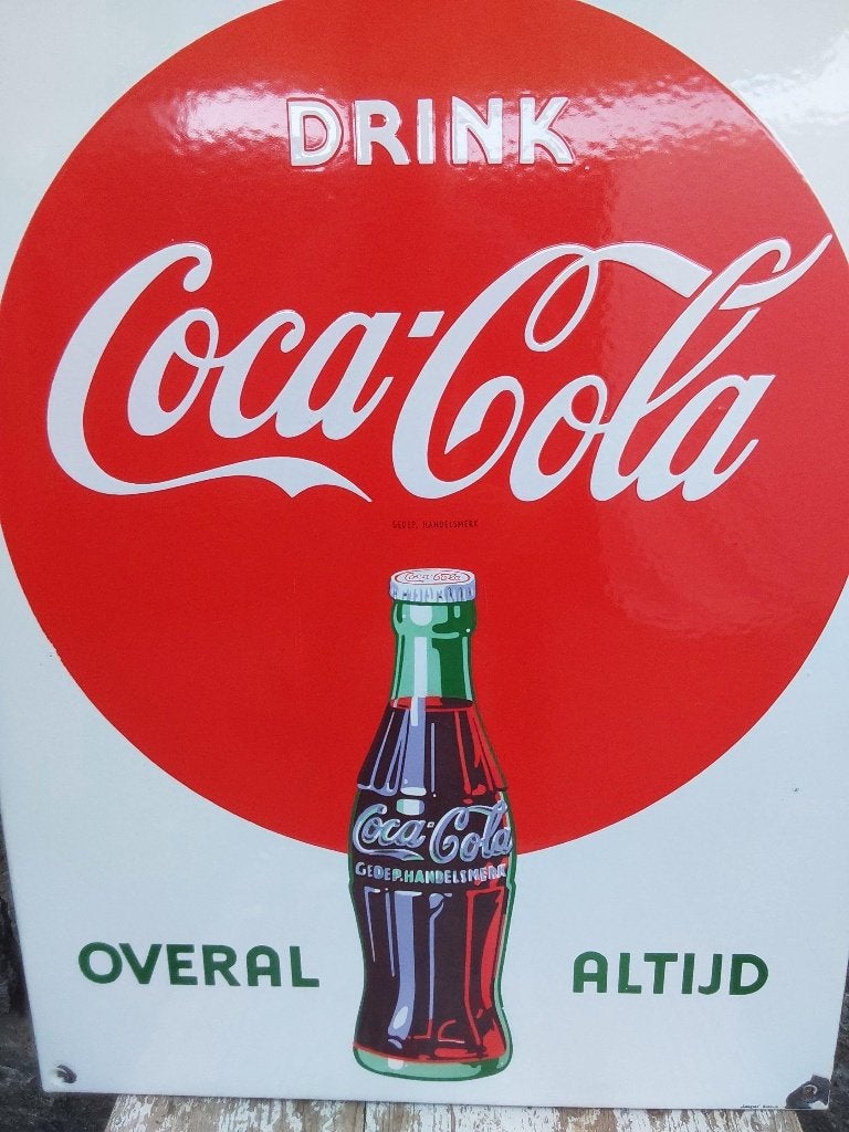 Emaille Reclamebord Bord Coca Cola pracht staat, Ophalen of Verzenden