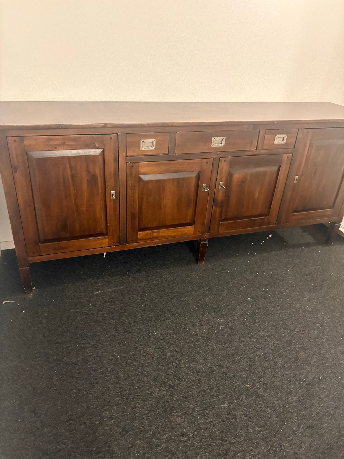 Massief houten dressoir met lades en deuren, Ophalen, Gebruikt, 200 cm of meer, Met lade(s)