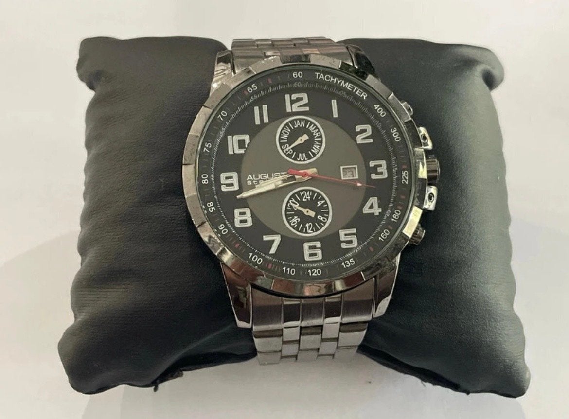 August Steiner Herenhorloge AS8153BK - Zo goed als nieuw, Overige merken, Gebruikt, Staal, Polshorloge