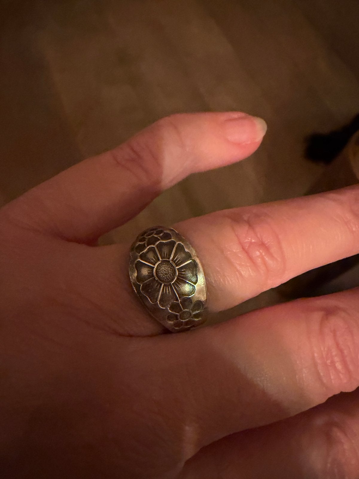 Zilveren theelepel ring, maat 19, verstelbaar, Gebruikt, 19 tot 20, Ophalen of Verzenden, Dame