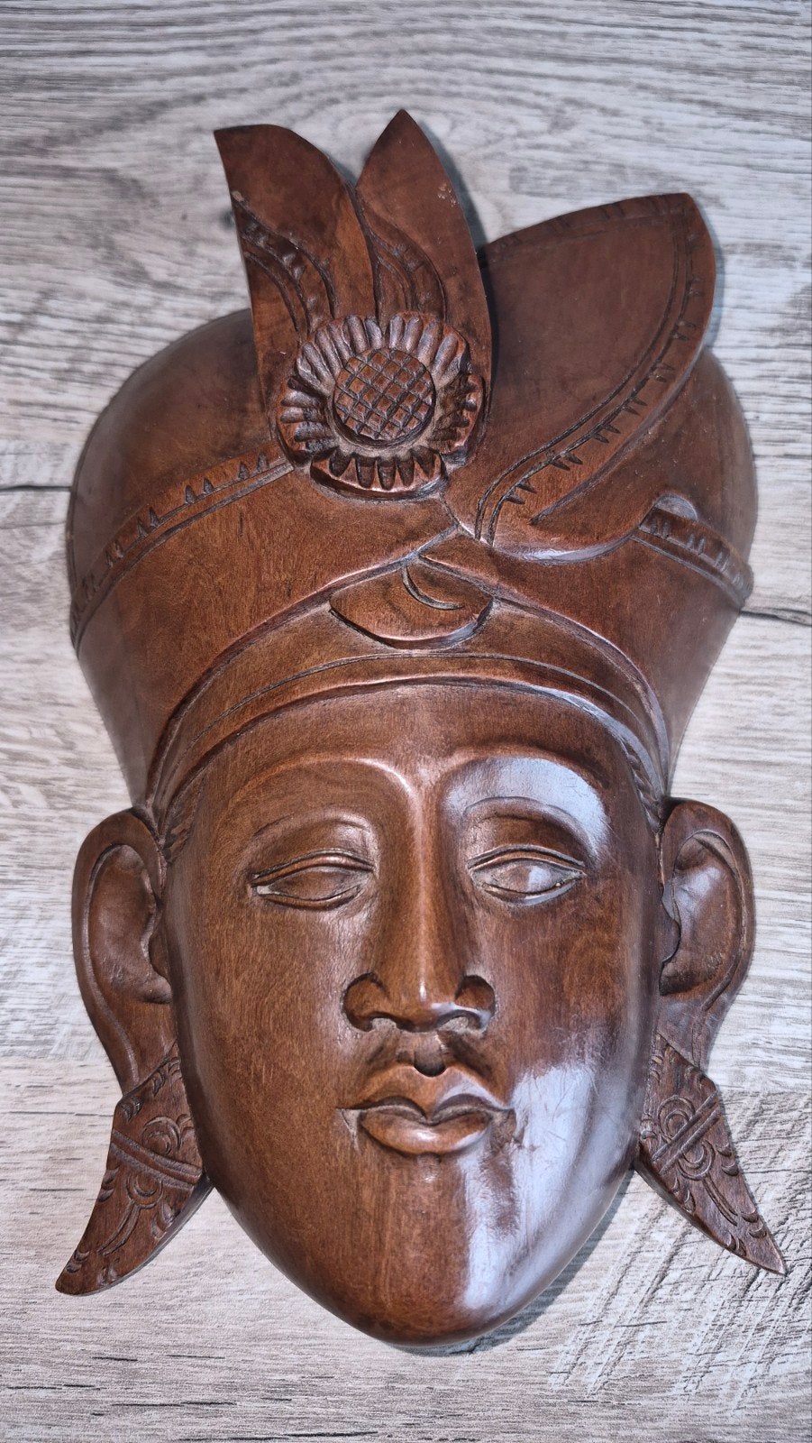 Balinees houten wandmasker - Prins/Krijger - 20 cm, Hout, Bruin, Masker, Ophalen of Verzenden