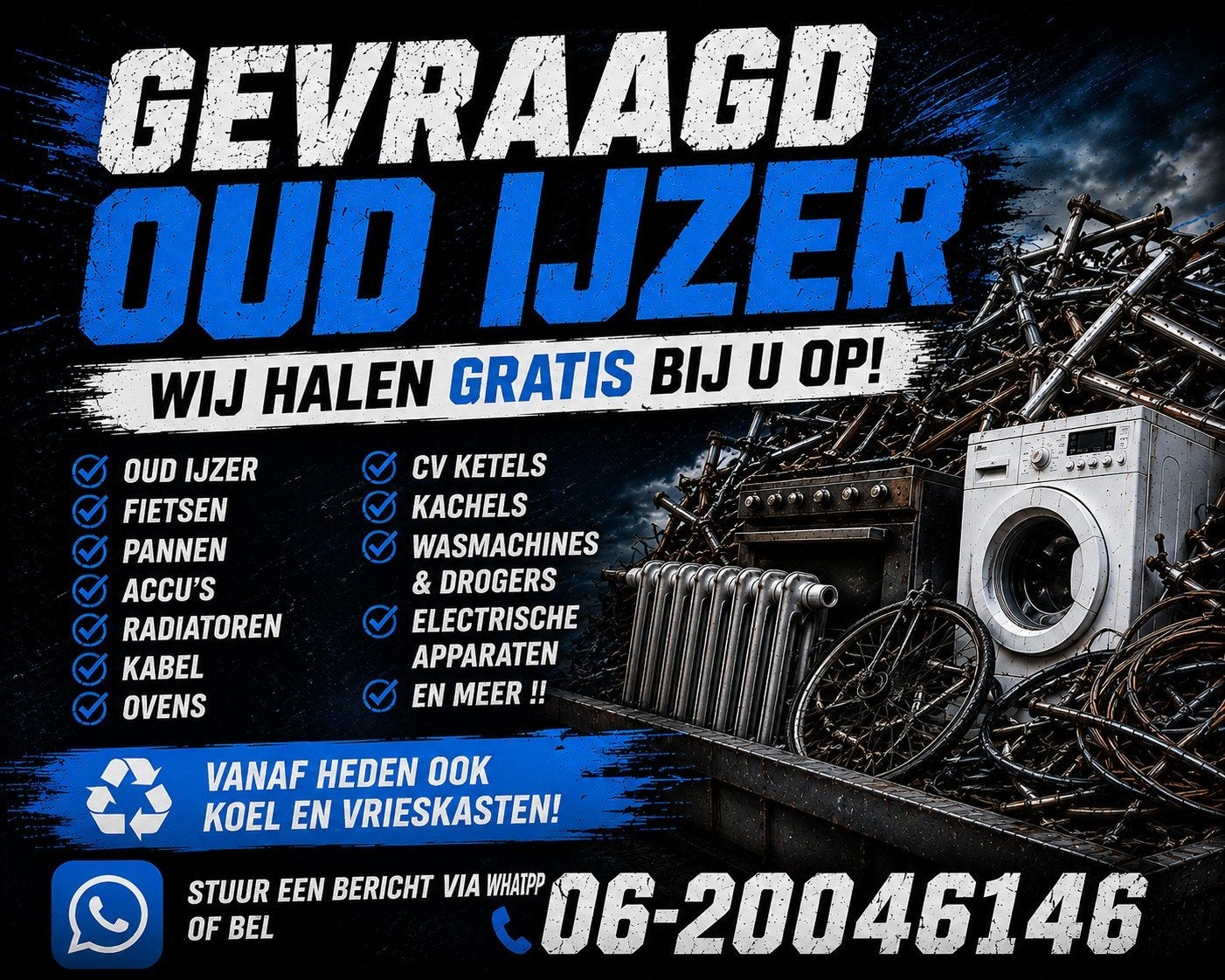 Wij halen GRATIS U oud en metalen op, Ophalen, 250 mm of meer