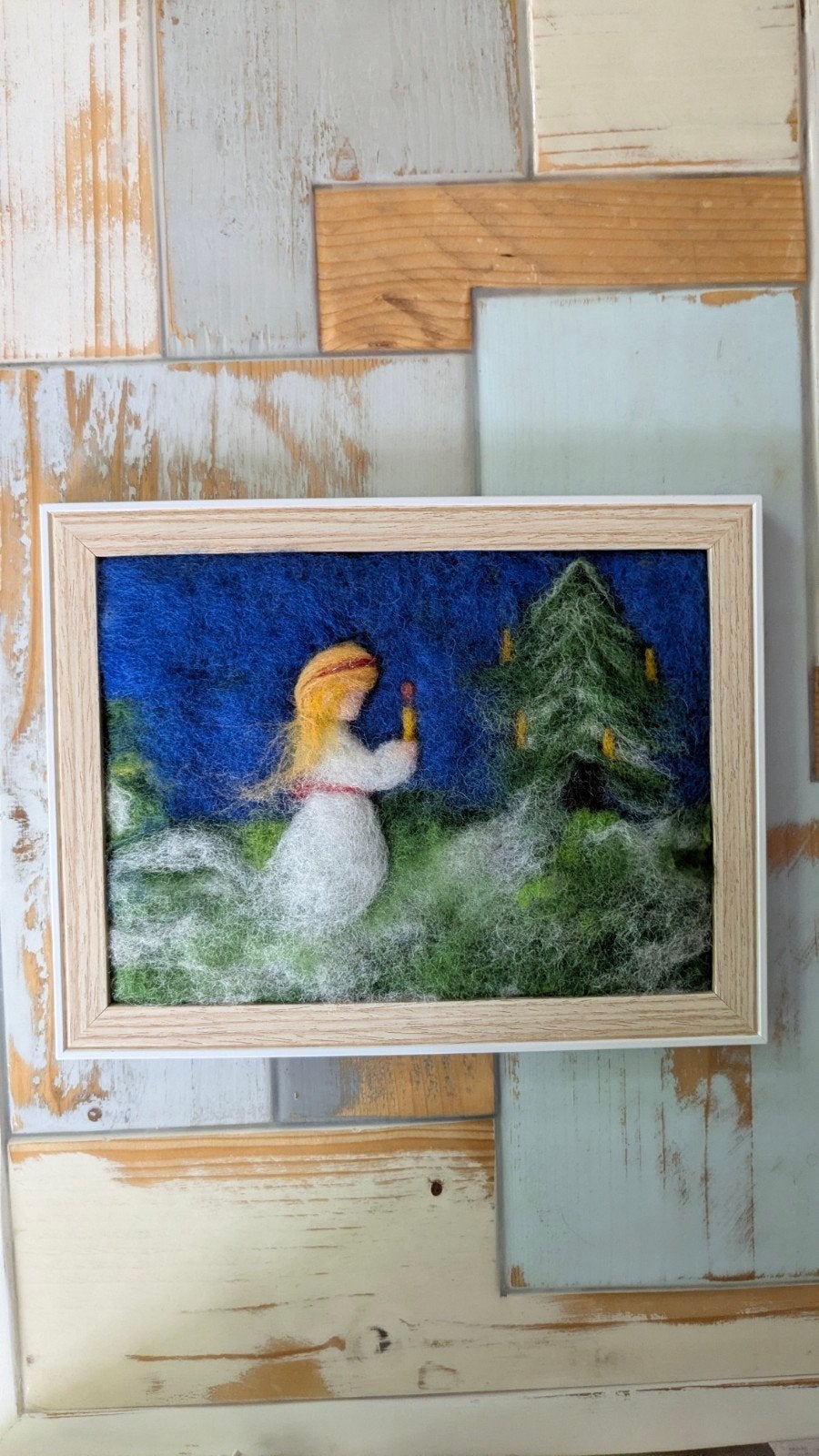 Wolvilt schilderij kerst, Ophalen of Verzenden, Nieuw, Figuurtje(s), Wolvilt