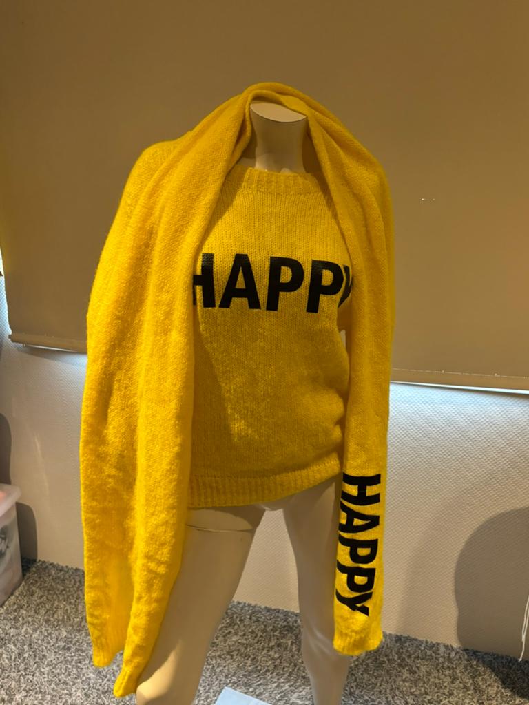 Twinset trui met bijpassend das muts en beenwarmers maat s, Ophalen of Verzenden, Zo goed als nieuw, Maat 36 (S), Geel