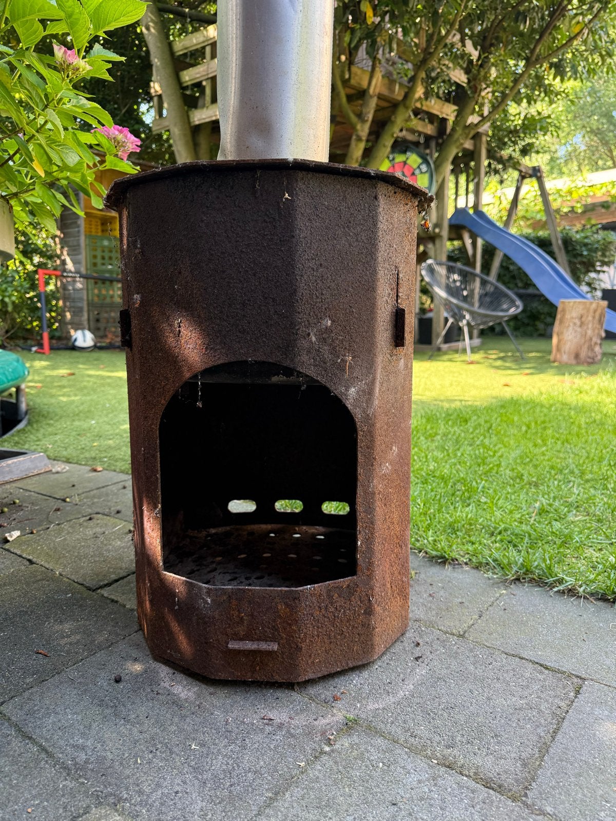 Houtgestookte kachel voor zwembad/hottub met RVS spiraal, Ophalen, Gebruikt