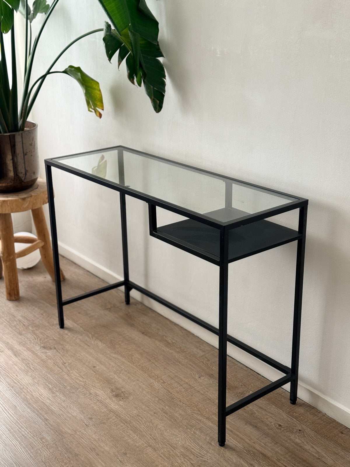 Ikea bureau tafel zwart glas, Ophalen, 50 tot 100 cm, Rechthoekig, Glas