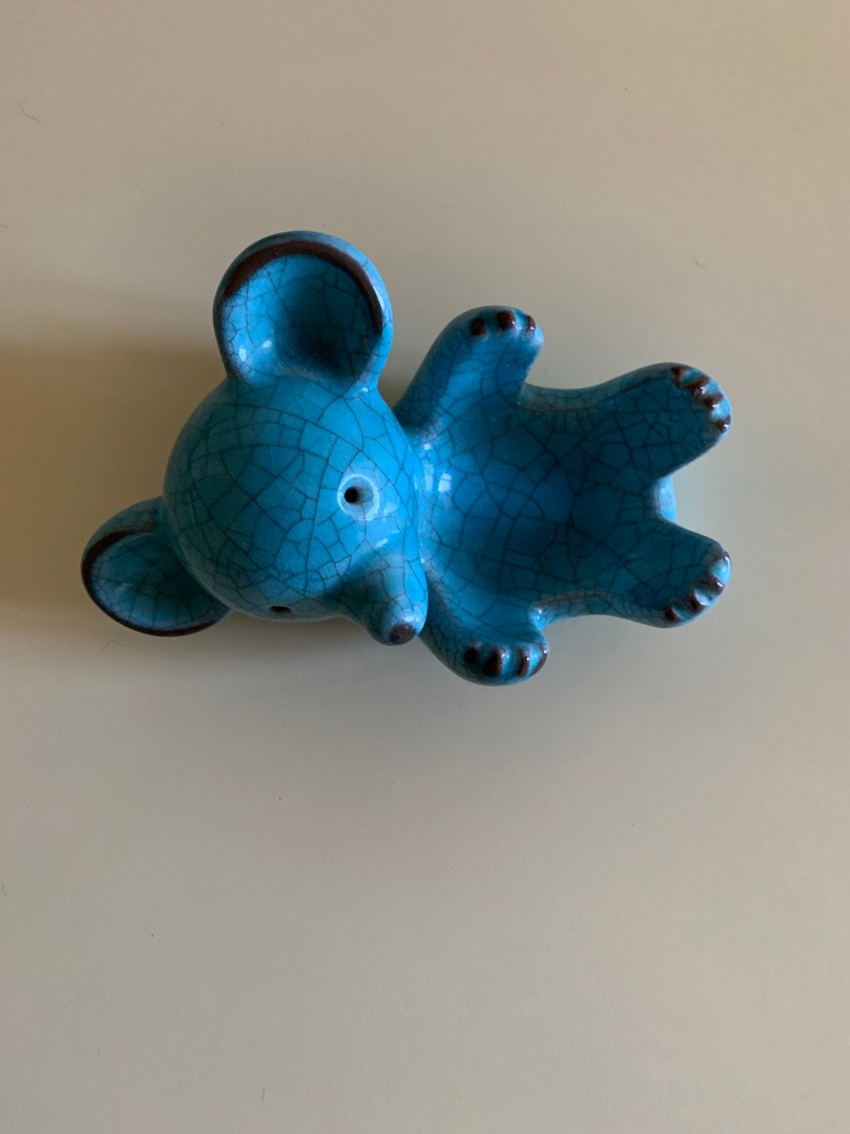 Vintage Keramiek Muisje - Turquoise Craquelé Glazuur, Ophalen of Verzenden