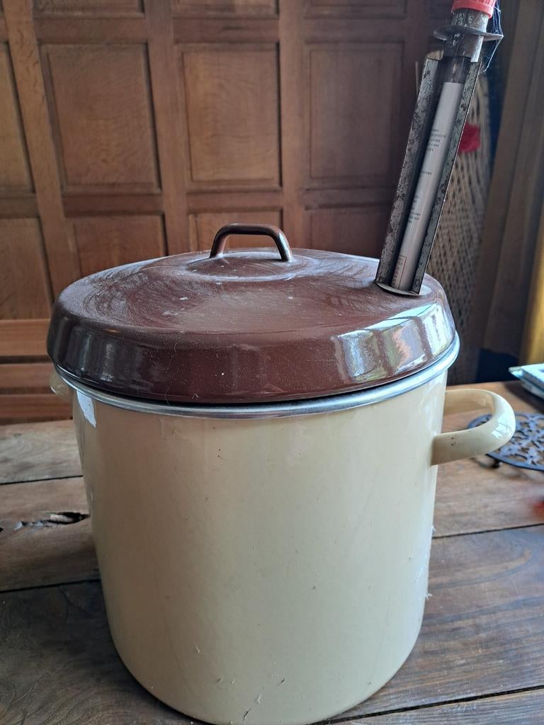 Vintage Emaille Weckketel met Thermometer - Gebruikt, Ophalen, Gebruikt, Overige materialen, Kookpan of Snelkookpan
