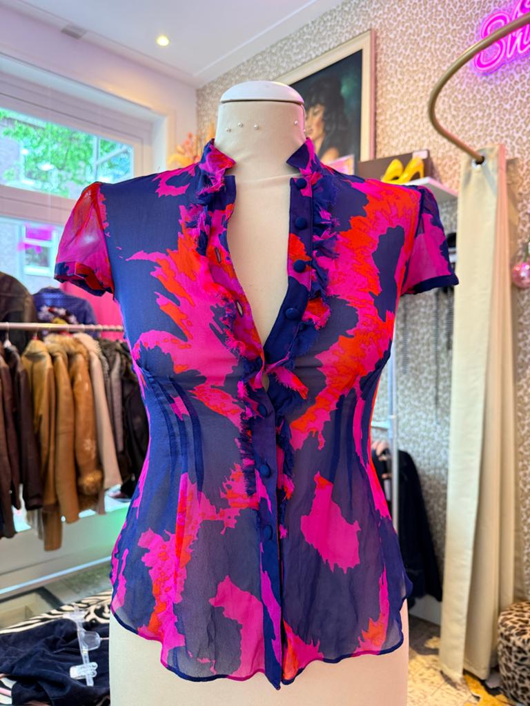 Diane von Furstenberg zijden top XS, Overige kleuren, Ophalen of Verzenden, Zo goed als nieuw, Korte mouw