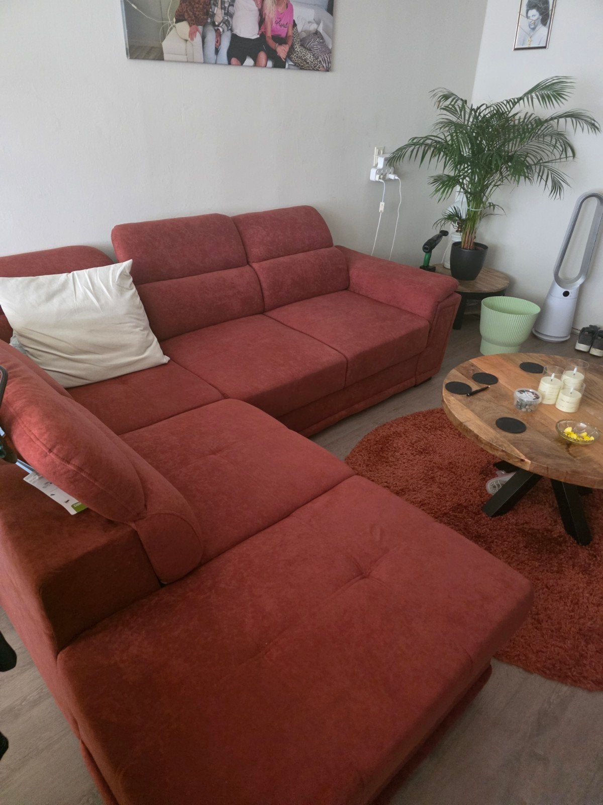 Comfortabele Hoekbank - Roodbruin Stof, Huis en Inrichting, Banken | Bankstellen, Ophalen, 250 tot 300 cm, Gebruikt, 100 tot 125 cm