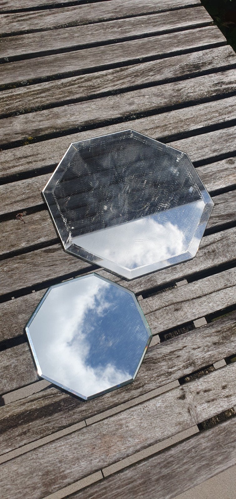 Set van 2 decoratieve spiegels en kristallen kaarshouder, Huis en Inrichting, Woonaccessoires | Spiegels, Ophalen of Verzenden