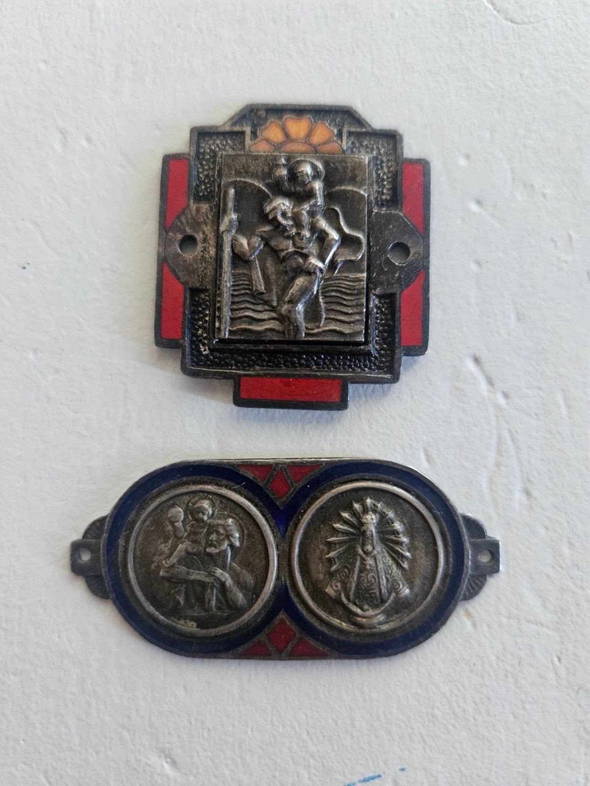Zilveren Religieuze Penningen - Sint Christoffel & Maria, Antiek en Kunst, Ophalen of Verzenden