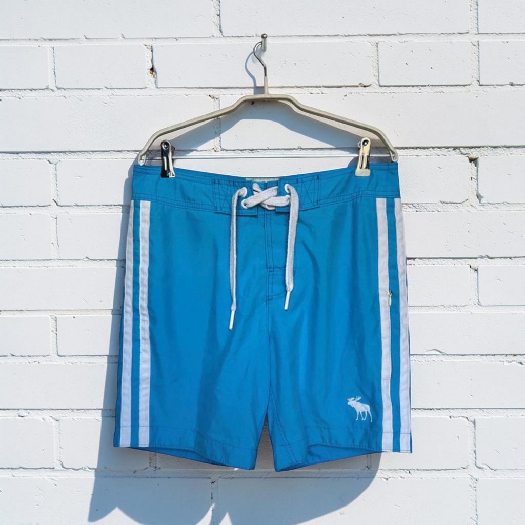 Abercrombie & Fitch Zwem Shorts Maat M Lichtblauw Streep, Af, Gedragen, Af, Maat 48/50 (M)