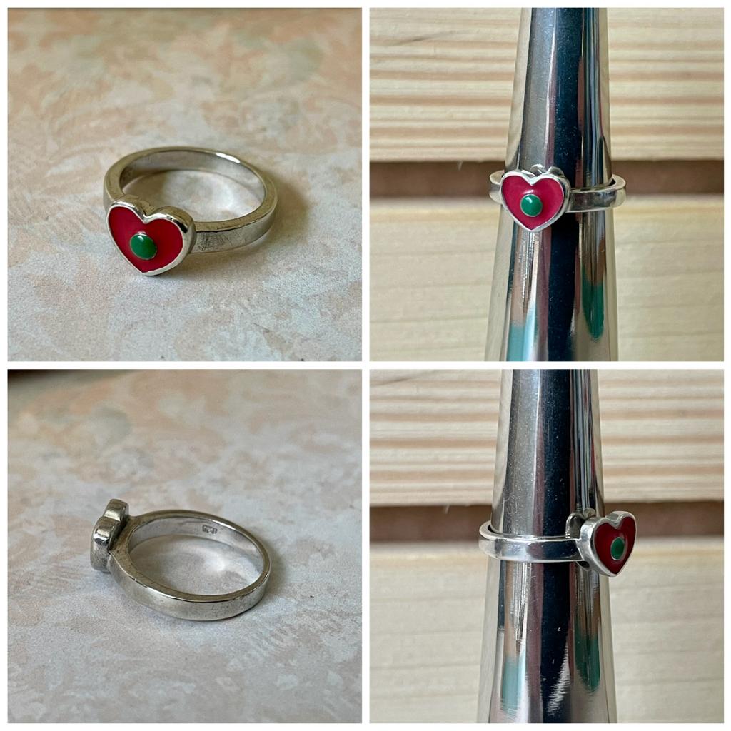 Zilveren ring met rood hartje maat 14,5 mm, Ophalen of Verzenden, Dame, Rood, Zilver