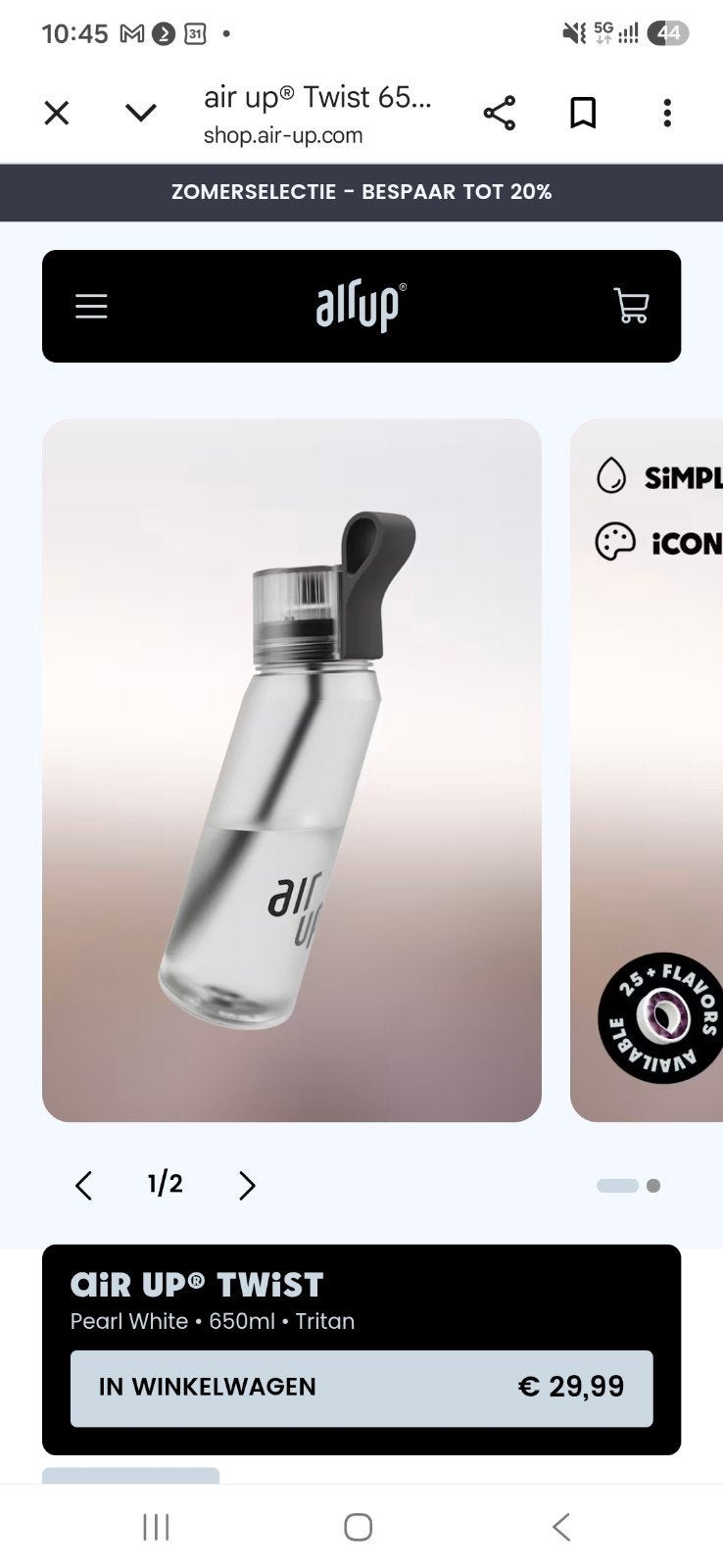 Air-up waterfles - kort gebruikt, Kunststof, Ophalen of Verzenden, Zo goed als nieuw, Zwart