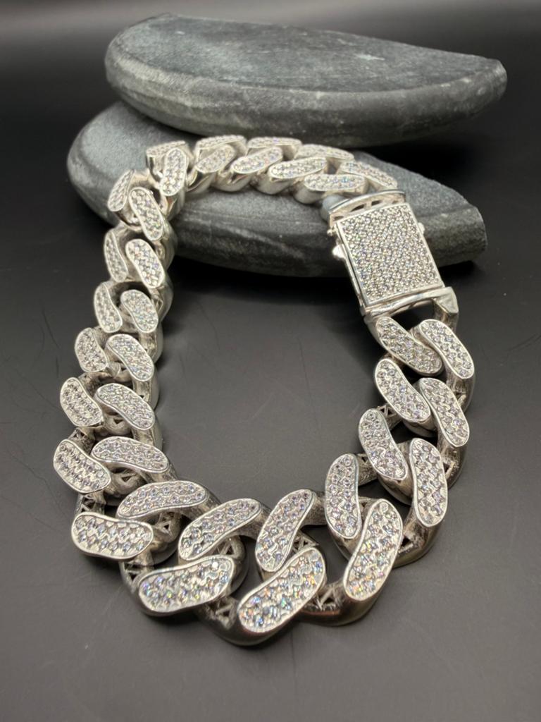 925 zilveren iced cubaanschakel armband, Ophalen of Verzenden, Nieuw, Zilver