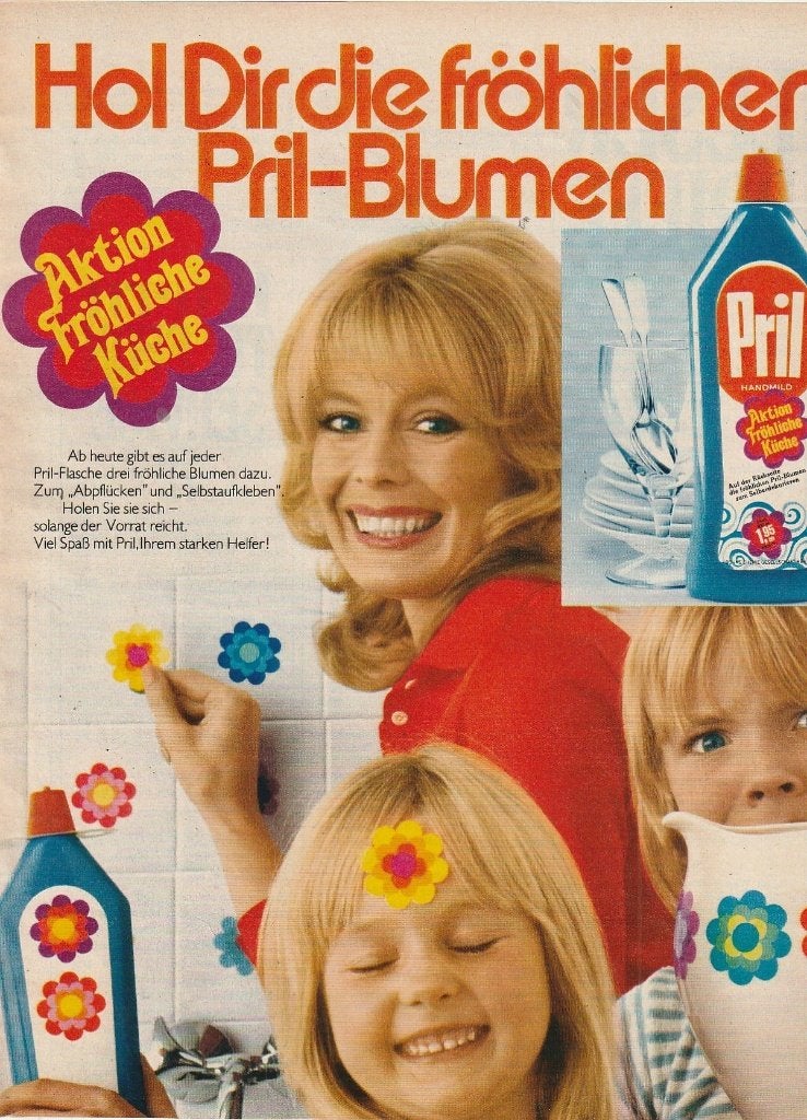 retro reclame 1972 Pril allesreiniger spaaractie plakbloemen, Verzamelen, Verzenden, Overige typen
